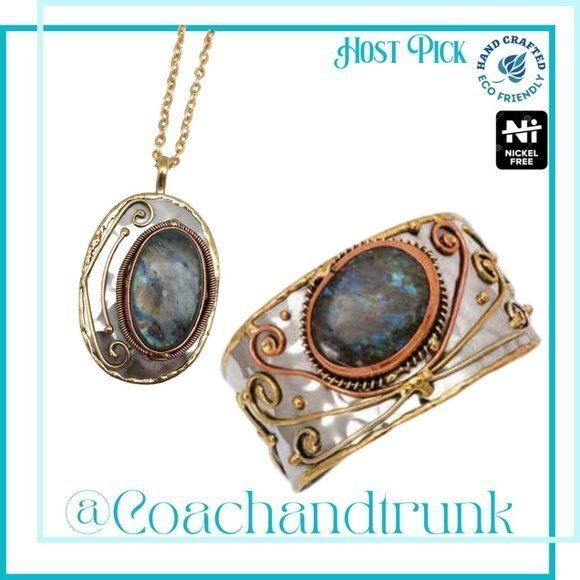 New With Tags Artisan Crafted Natural Labradorite Necklace and Cuff Bracelet Set - Picture 1 of 6